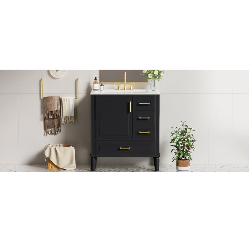 Meuble-lavabo 30 po avec lavabo en céramique, Noir