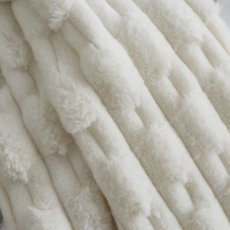 Carved Faux Fur Blanket Throw, White