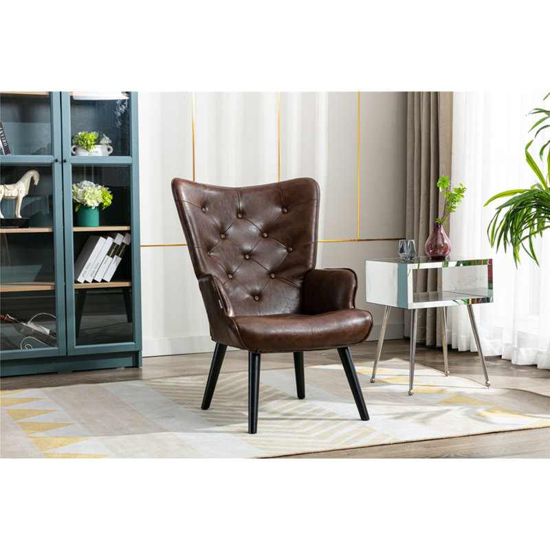 Chaise avec accoudoirs en cuir Schum, Similicuir brun