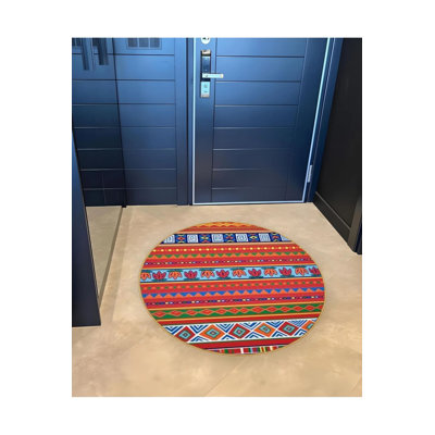 Orange Multicolored Motif Detailed Woven Base Modern Decorative Carpet