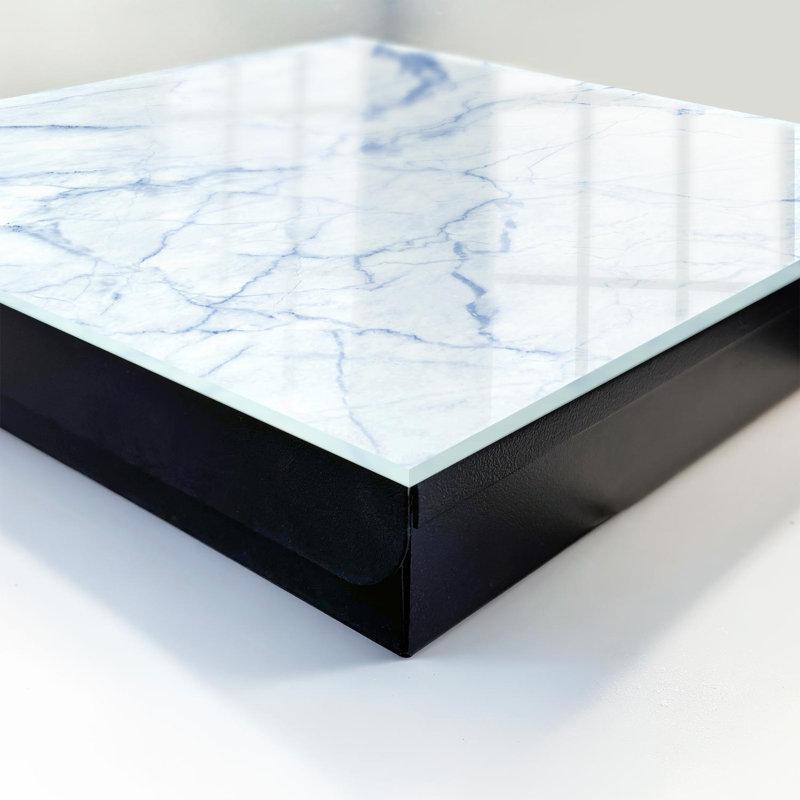 Wall mounted key box, Opens to the right, 30x30x5, White, marble pattern in blue tones, 