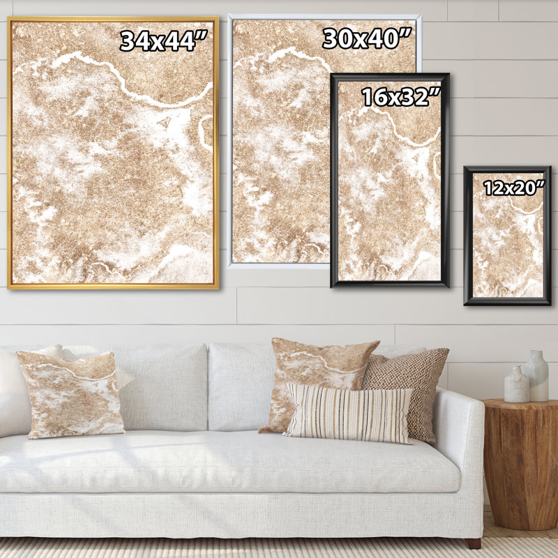 Art en marbre doré sur blanc - reproduction sur toile, Cadre flottant noir, H 32 po x l 24 po x P 1 po