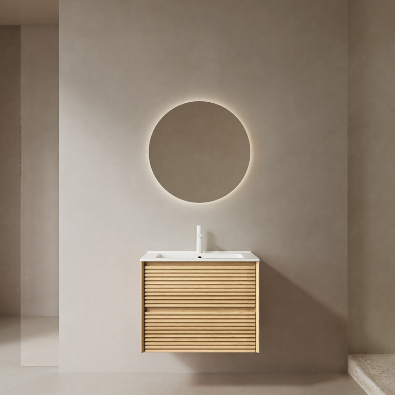 Meuble-lavabo mural 24 po avec lavabo, Chêne clair