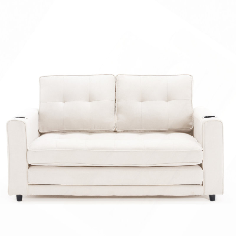 Canapé, canapé convertible en futon rembourré, causeuse pliable capitonnée avec canapé-lit escamotable, méridienne à dossier rabattable avec poches latérales et porte-gobelet