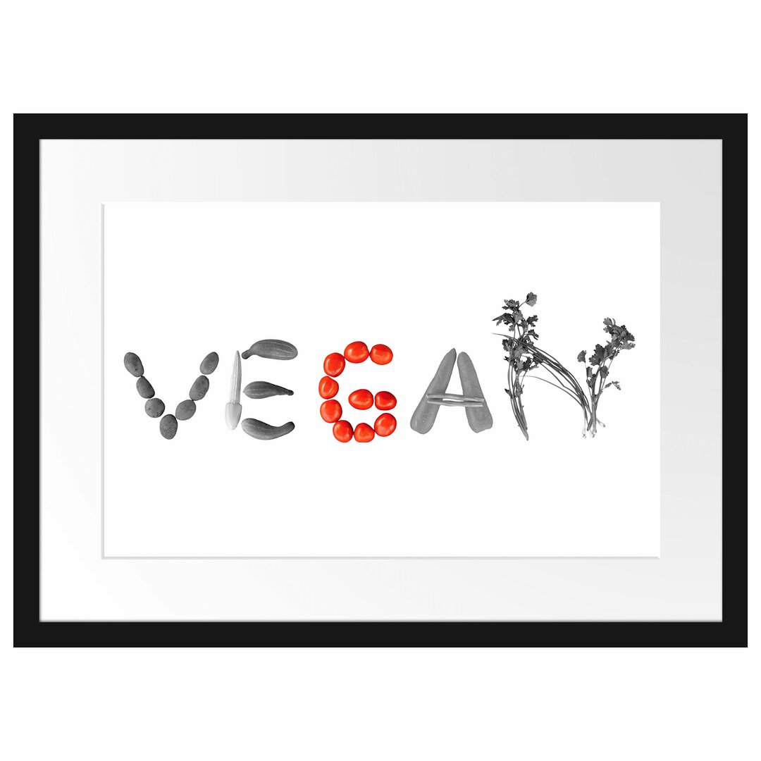 Gerahmtes Poster Schriftzug Vegan Gemüse