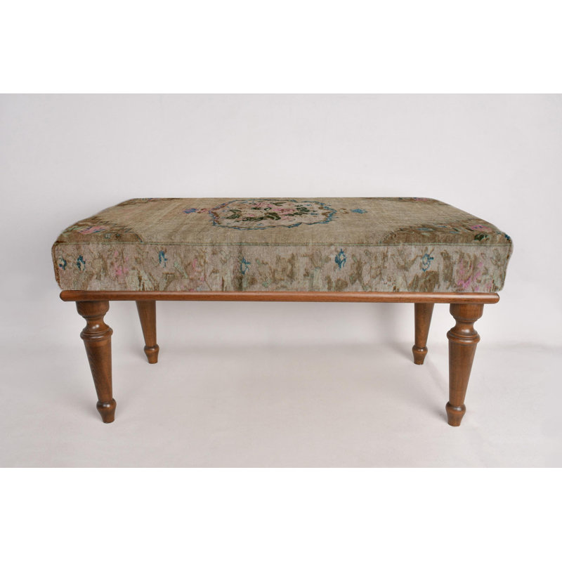 Cotton Upholstered Bench, 45cm H x 120cm W x 45cm D, Brown