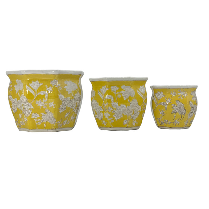 Daxxton Handmade Ceramic Pot Planter, Yellow/White