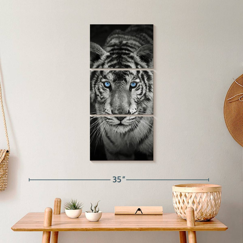 Tigre bleu sur toile, ensemble de 3 pièces, H 27 po x l 12 po x P 1 po