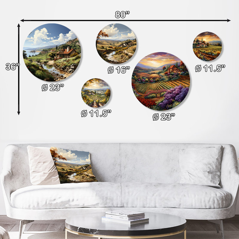 «Vineyard Charm Landscape», ensemble d'art mural rond Vineyard