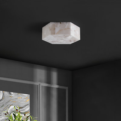Iana, 2 Light, 14 Inch, Alabaster/Metal Semi-Flush Mount