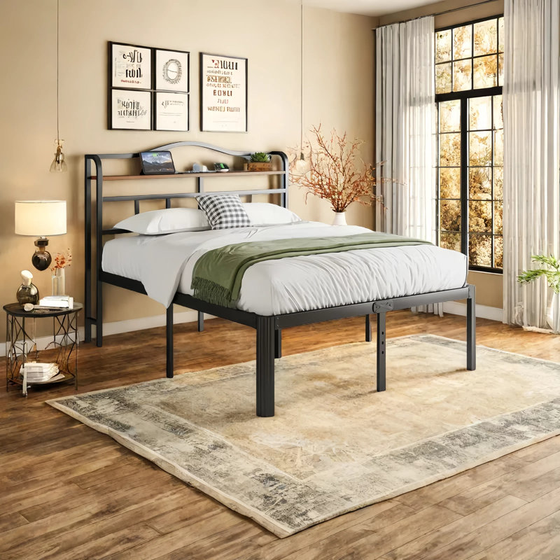 Abdalmalak 18" High Platform Bed Frame with USB & Type C Charging Station, No Box Spring, No Squeak, Full/Double