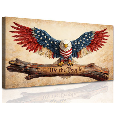  Patriotic Bald Eagle American Flag Rustic Wall Art, Vintage Americana Canvas Painting, Bold 4th of July Artwork Decor for Living Room Farmhouse Office Bedroom, 24x48 inches