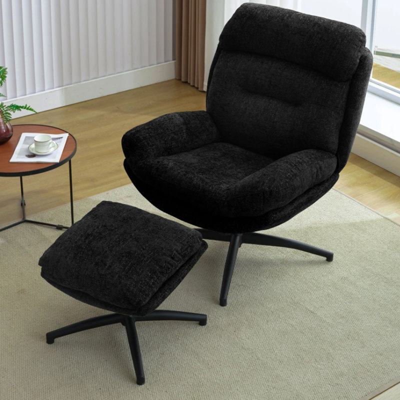 Beric Upholstered Swivel Accent Chair with Ottoman, Black