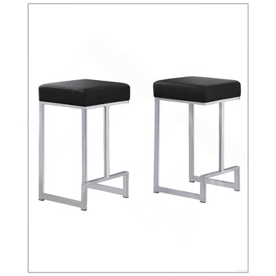 25 in. H Black Velvet Backless Metal Counter Height Stools with Silver Base (Set of 2)