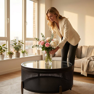 Table basse à plateau relevable, table relevable à hauteur réglable pour le salon, structure en métal robuste, mécanisme de levage facile