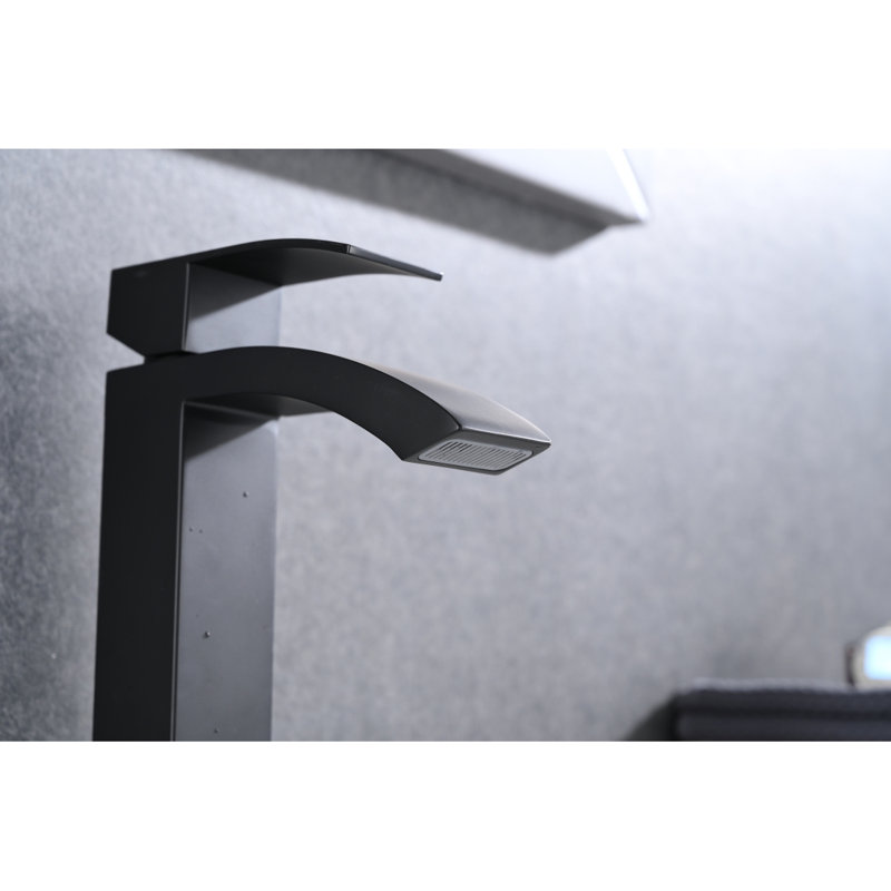 Robinet de lavabo de salle de bain à poignée simple à cascade, Noir mat