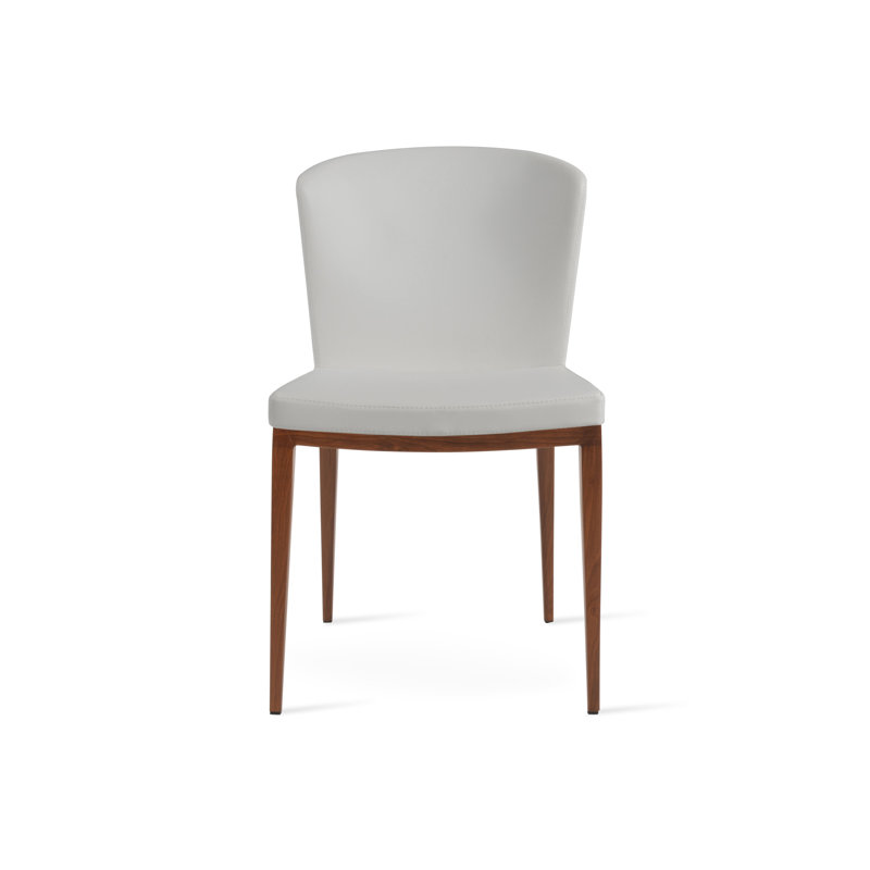 Capri MW Side Chair, White Faux Leather, Walnut