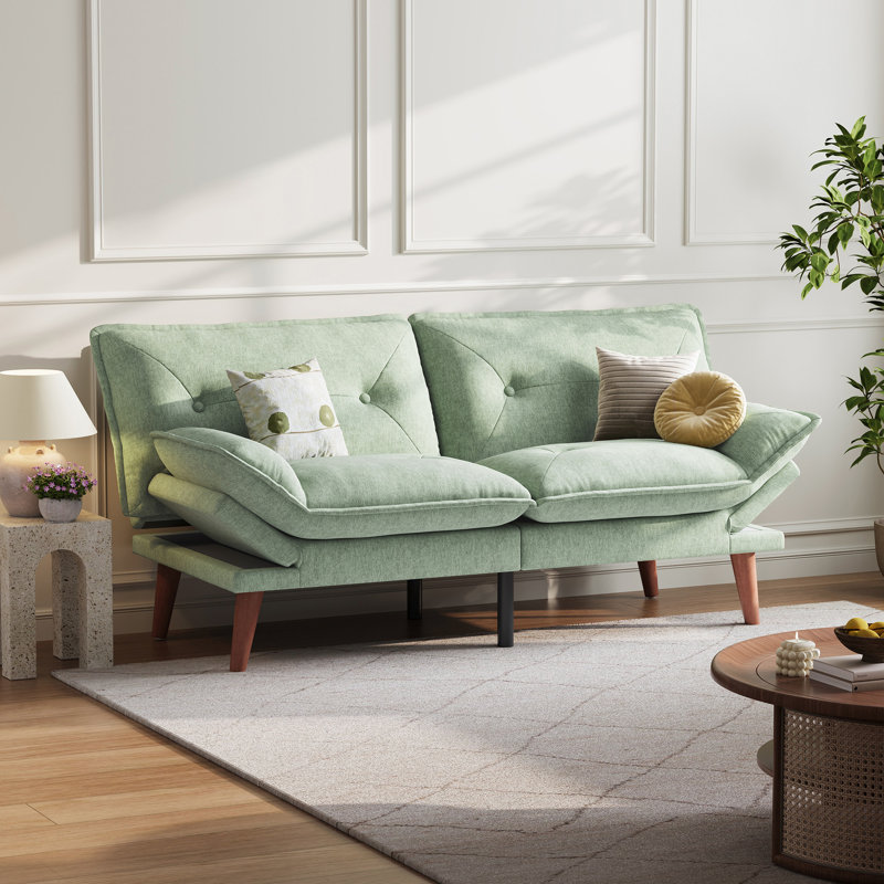 Canapé-lit futon convertible capitonné 66 po Serta, Chenille vert clair moelleux