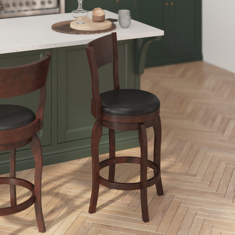 Tabouret Nichola, Tabouret de comptoir (siège d'une hauteur de 25 p, Similicuir noir / cadre espresso