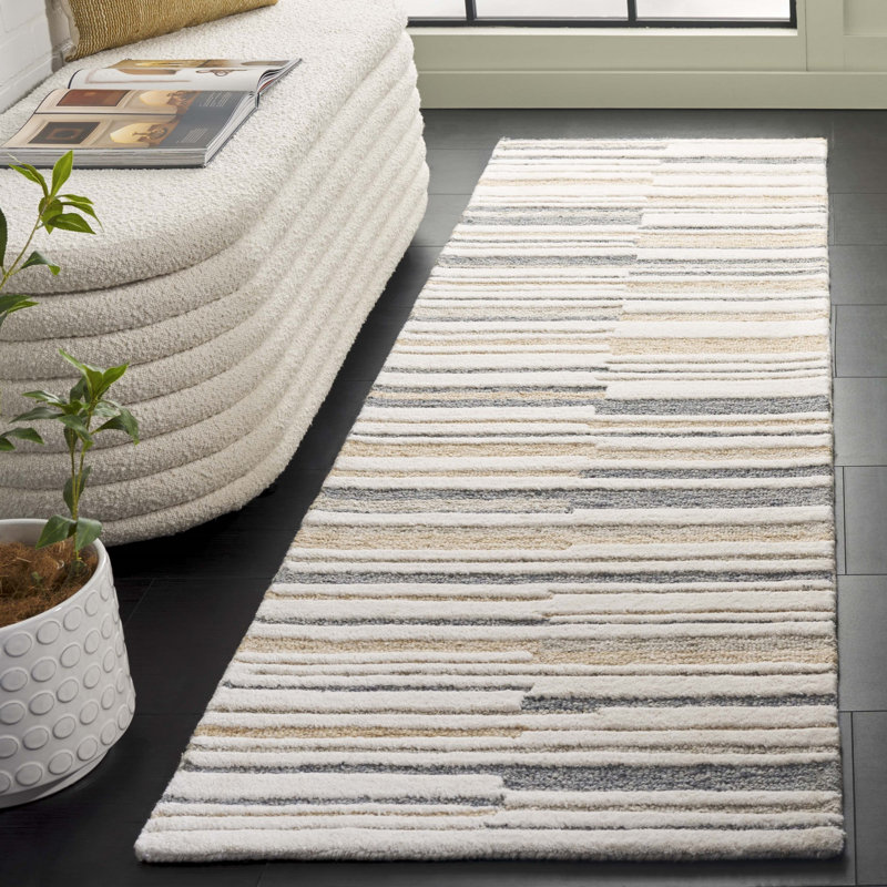 Kovacev Hand Tufted Wool/Cotton Abstract Rug in Beige/Ivory, Runner 2'3" x 8'