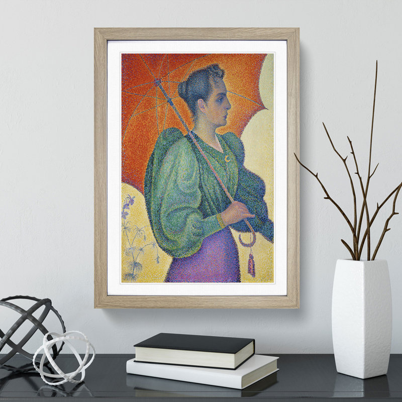 Woman with an Umbrella by Paul Signac - Picture Frame Painting, 48cm H x 36cm W x 2cm D, Oak Framed