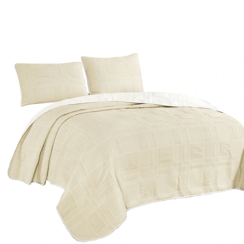 Ensemble de couvre-lit 3 pièces beige, Courtepointe pour lit grand + deux taies décorati