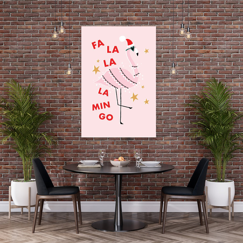 Fa La La Flamingo Abstract Bird Flamingo Tropical Winter Wall Art Print 1 Piece Wrapped Canvas Wall Art