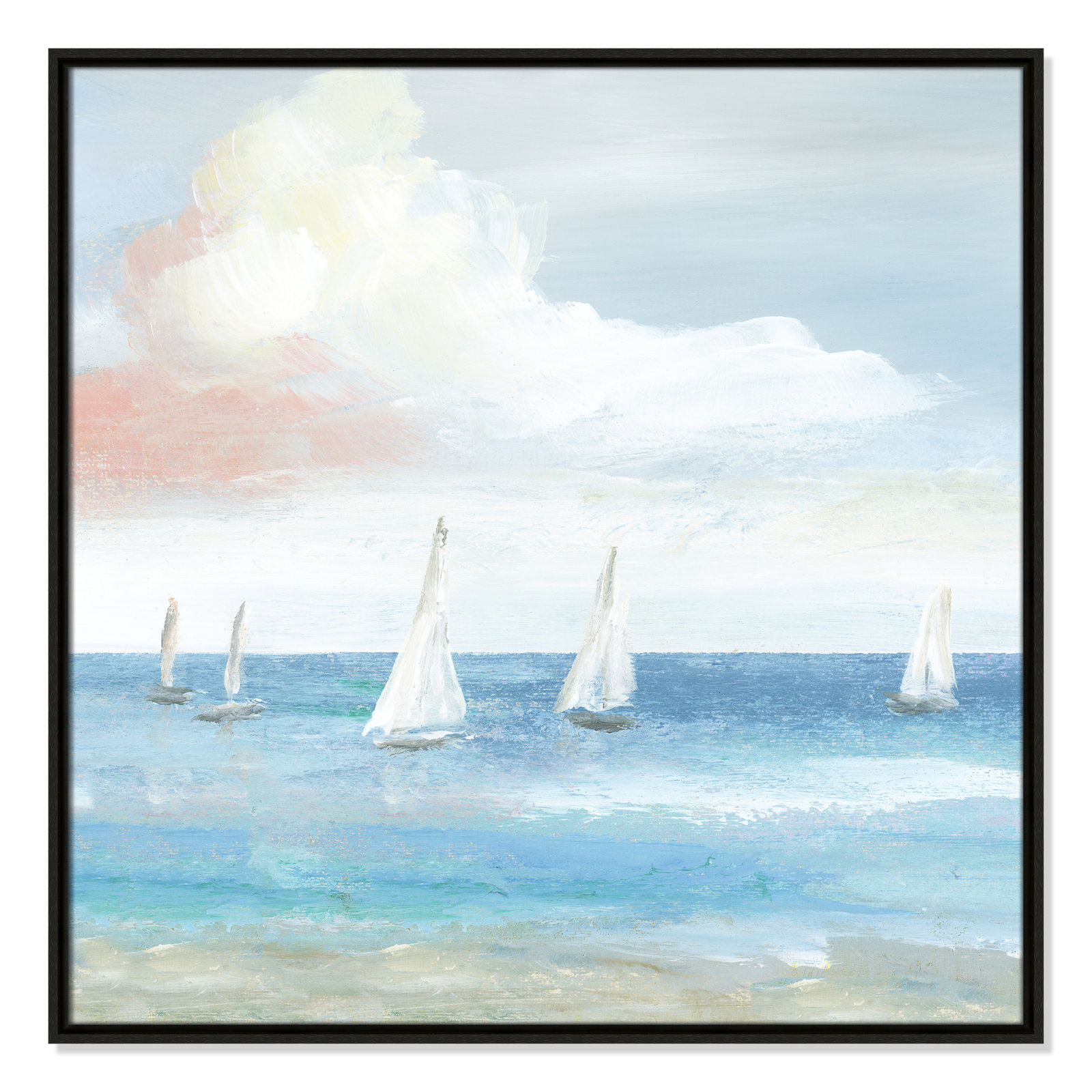 Ibis "Beach Sail Bliss" Print by Nan, 31.5" H x 31.5" W x 2" D, Espresso