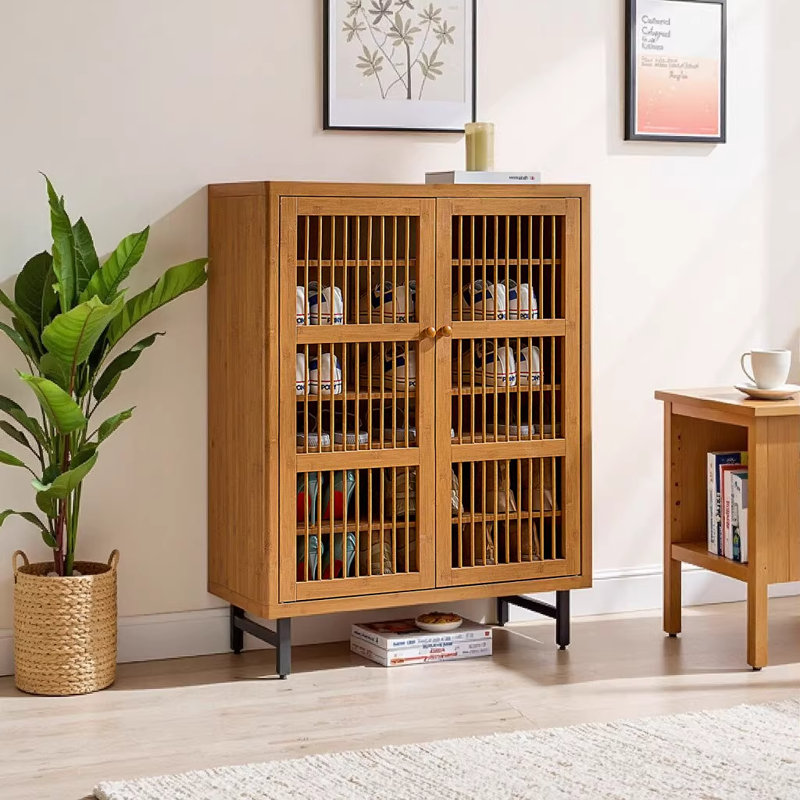 Shoe Cabinet with Shutter Doors, 6-Tier Entryway Organizer with Adjustable Shelves, Modern Wooden Storage Rack for Entryway, Hallway, Closet, Living Room - Walnut