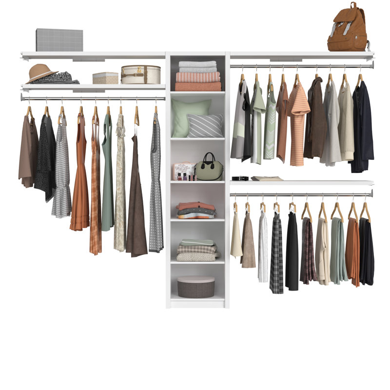 SpaceCreations 44" W - 115" W Closet System Starter Kit, Bright White Melamine