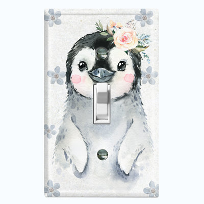 Couvercle en métal de la plaque d'interrupteur de la prise de courant (mignonne fleur de pingouin animal - simple basculement)