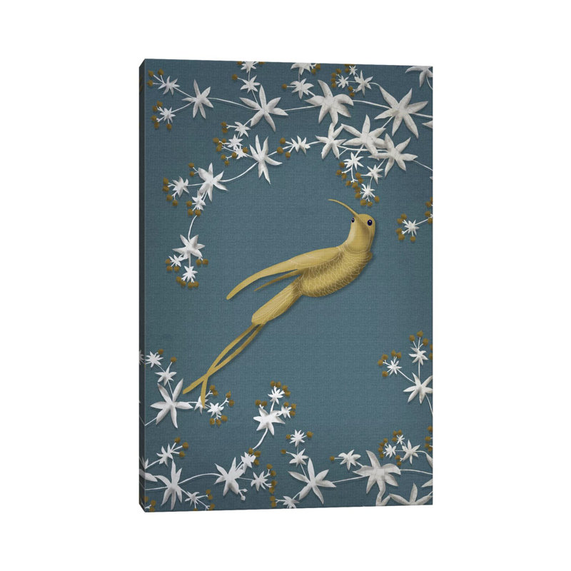 Golden Hummingbird II par Fab Funky - impression d'art graphique, H 26 po x l 18 po x 1,5 po, Toile tendue, Aucun mat