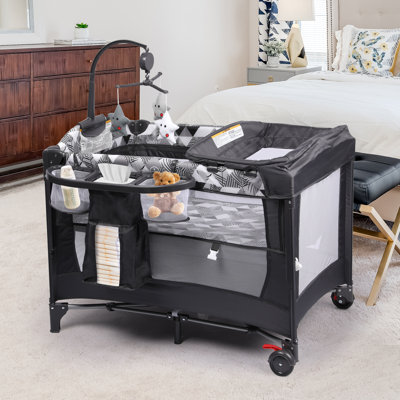 Aiddan Rocking Bedside Crib with Mattress and Stand