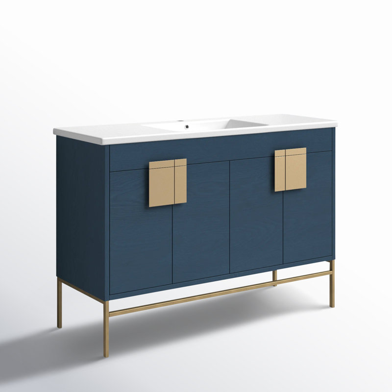 Ensemble de meuble-lavabo simple 48 po Maisie, Bleu français, Laiton satiné