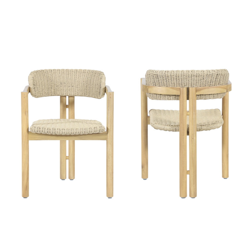 Ensemble de 2 chaises d'extérieur Seno, dossier incurvé, siège en résine tressée beige, bois naturel