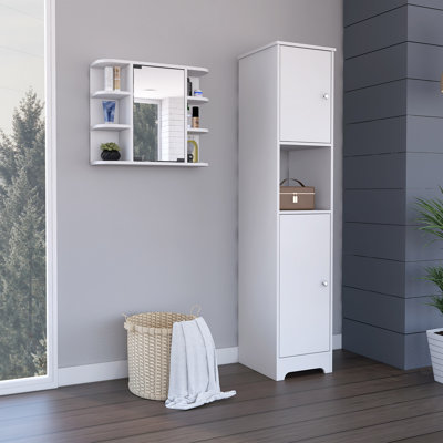 Yonkers 2 Piece Bathroom Set, Linen Cabinet + Medicine Cabinet