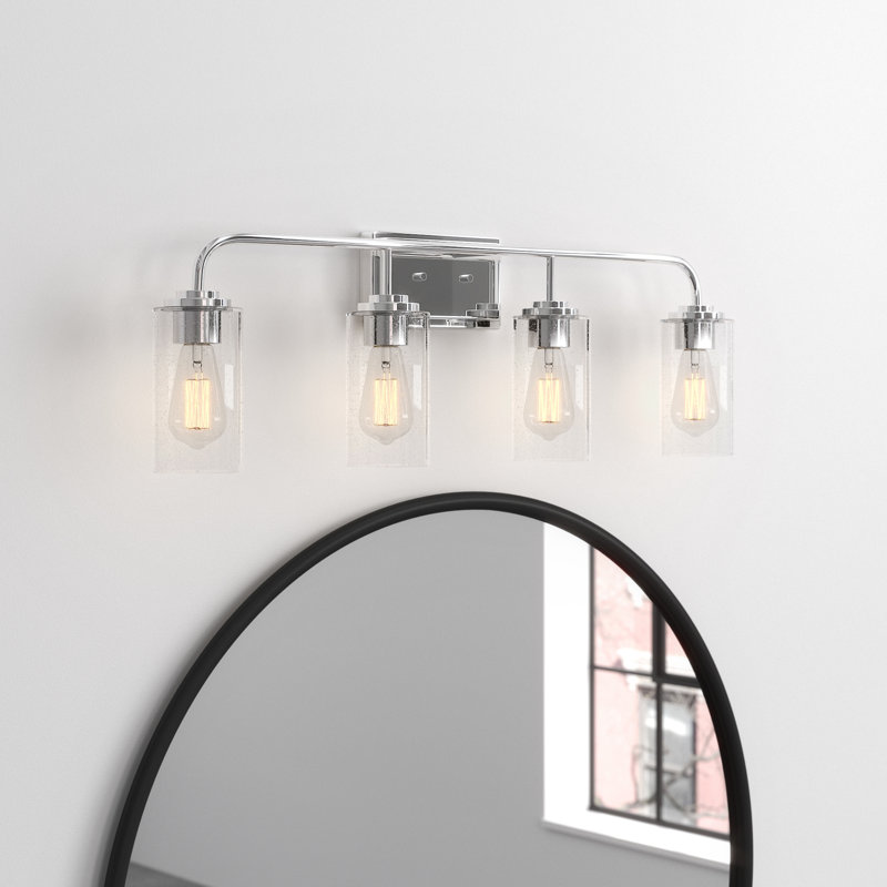 Cam Dimmable Vanity Light, Matte Black, 4 Lights, 32" Width