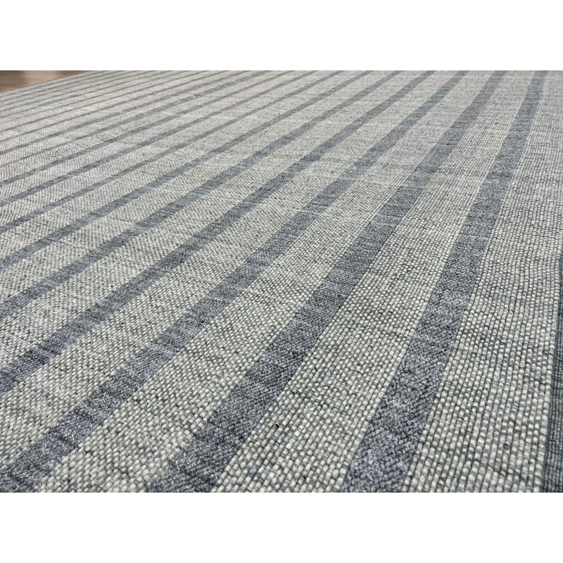 Modern & Stylish Modern Dhurrie Hand-Knotted Wool Stain Resistant White Grey Rectangular Area Rugs, Rectangle 10' x 14'