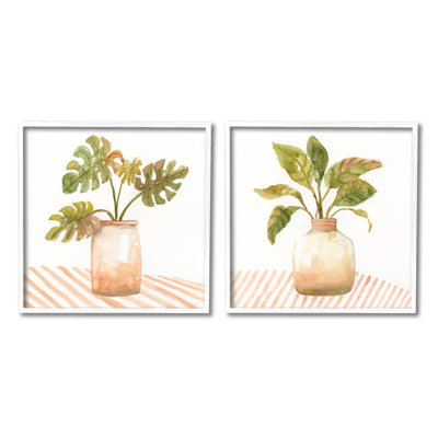 " Tranquil Monstera Leaf Herbal Plant Vase Patterned Tabletop " by Nan 2 - Pieces Painting Print