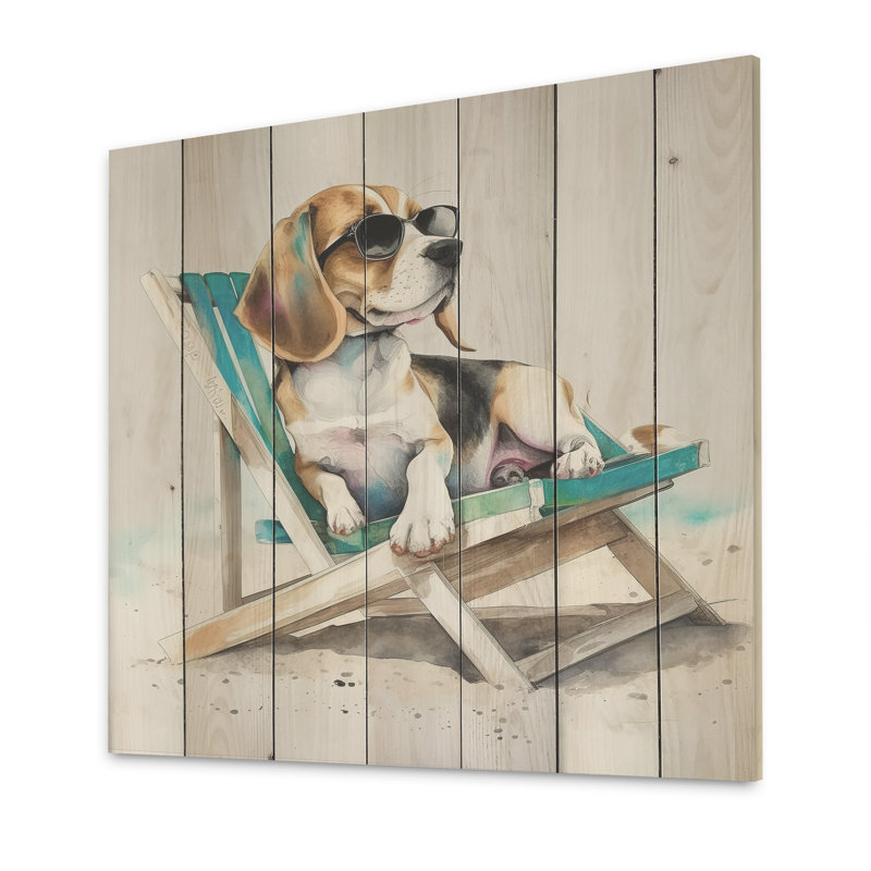 Rosamonde, chien sur la plage II - impression sur bois sans cadre, H 36 po x l 36 po x P 1,5 po
