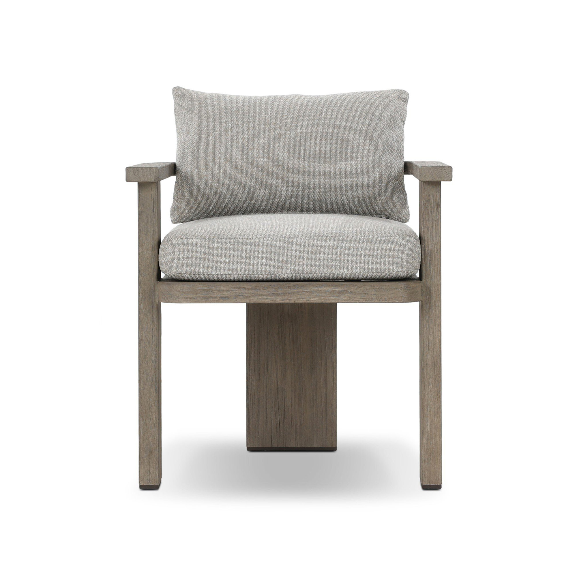 Teak Wood Premium All-Weather Wicker Outdoor Dining Armchair, Hayes Fog, Stained Aged Gray