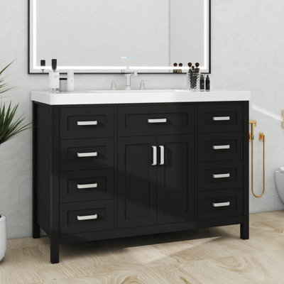 Meuble-lavabo de 48 po avec lavabo intégré, lavabo simple, 2 portes, 8 tiroirs et fermeture silencieuse