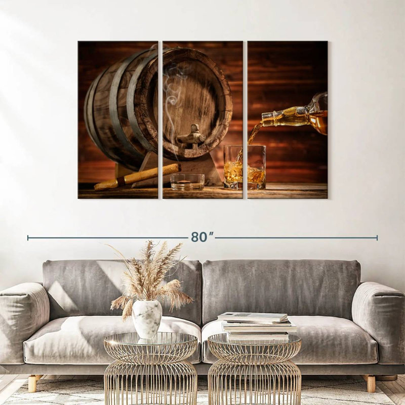 Whiskey Barrel Distributeur - 3 pièces de toile tendue multi-image, H 36 po x l 57 po x P 1,25 po