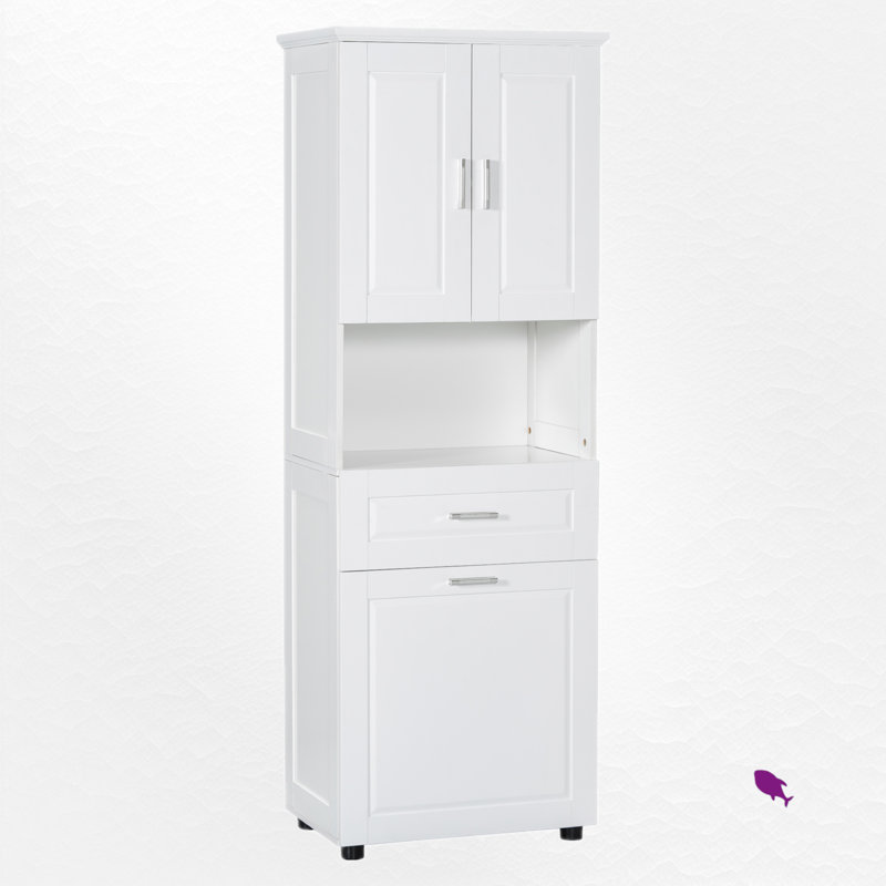 Armoire de rangement haute avec panier à linge, Blanc, H 69,8 po x l 24,6 po x P 16,4 po