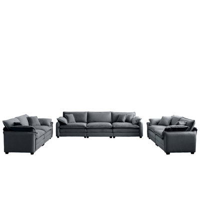 Modern Living Room Sofa 3 Pieces Set, Two 2-Seater Sofas and One 3-Seater Sofas, Upholstery Large Deep Seat Sofa with sofat Cushion and Pillowss,Grey