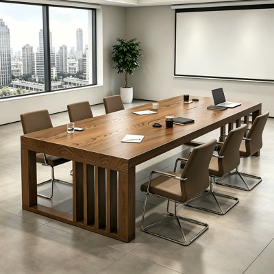 Rectangular Solid Wood Conference Table, Seats 6 People, Pine Wood Desk for Home Office & Dining Use