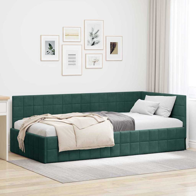Corner Bed Frame With Headboard Velvet, Dark Grey