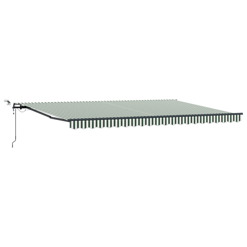 Brayden Studio Retractable Patio Awning, 500 cm W x 300 cm D, Green/White Striped