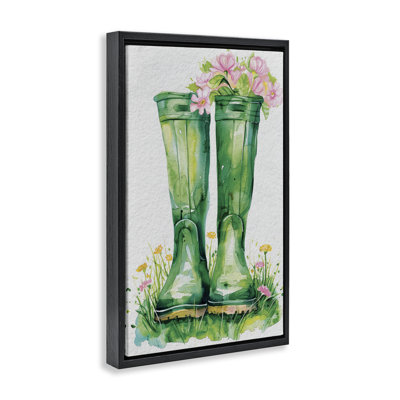 "Stupell Industries" Spring Blooms Green Rainboots Floater Frame, art mural sur toile par Daisy A.