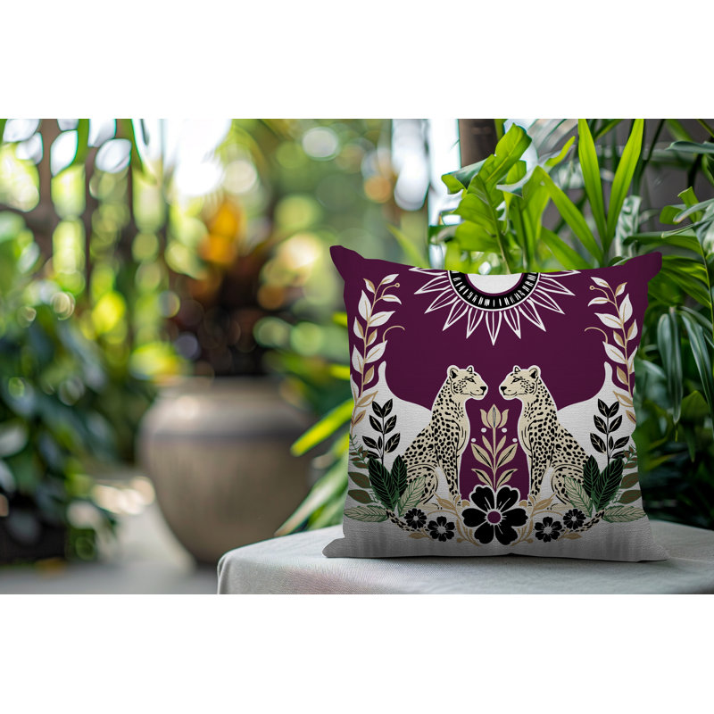 Spoke Leopard Reversible Indoor/Outdoor Square Pillow, Square 20", Purple